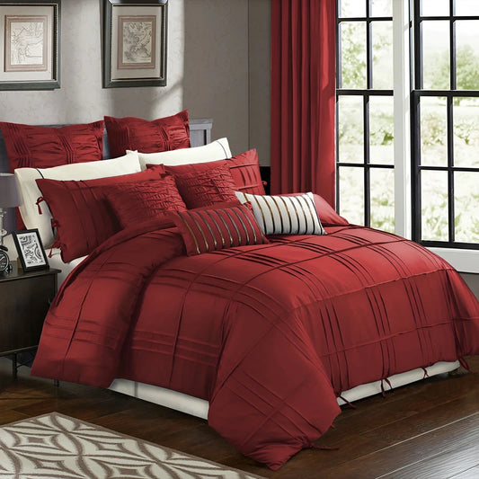 Embellish Pleated Duvet Set - Red