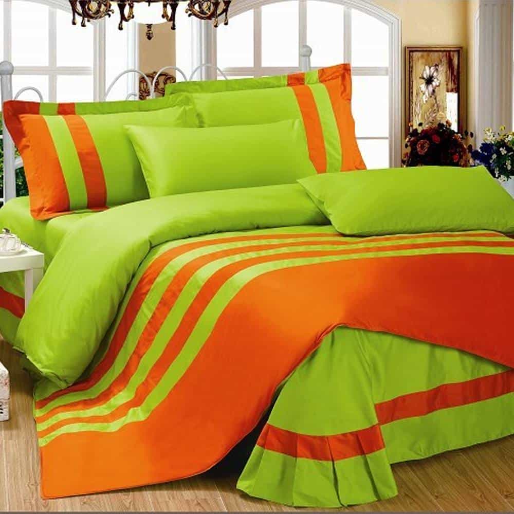 Premium Stripe Duvet Set – Orange & Parrot Green