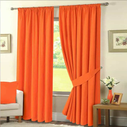 2 Pieces Plain Dyed Back Lining Eyelet Curtains - Orange