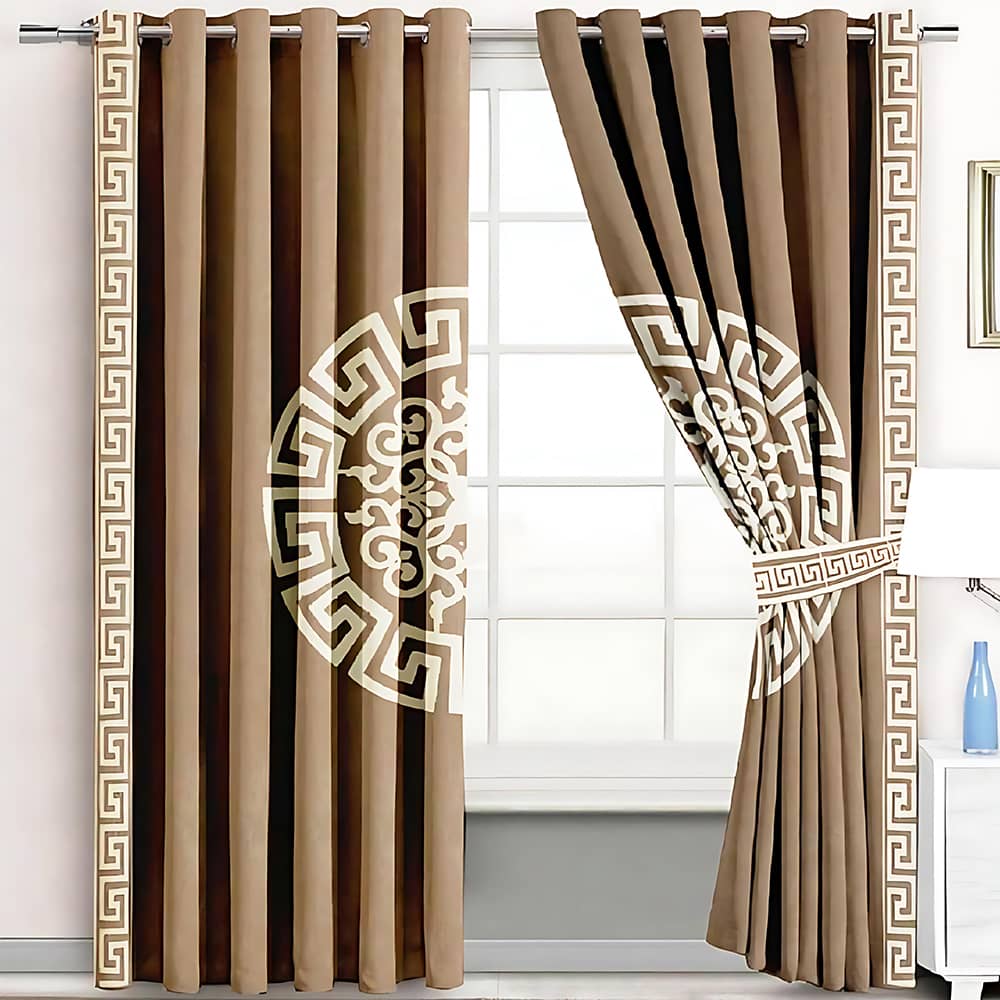 2 Pieces Premium splendid velvet curtain Panels & 2 Belts (Dull Brown & Off White)