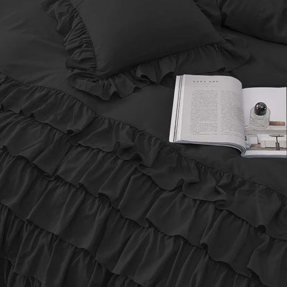 Luxury Ruffle Duvet Set 8 Pieces - Black