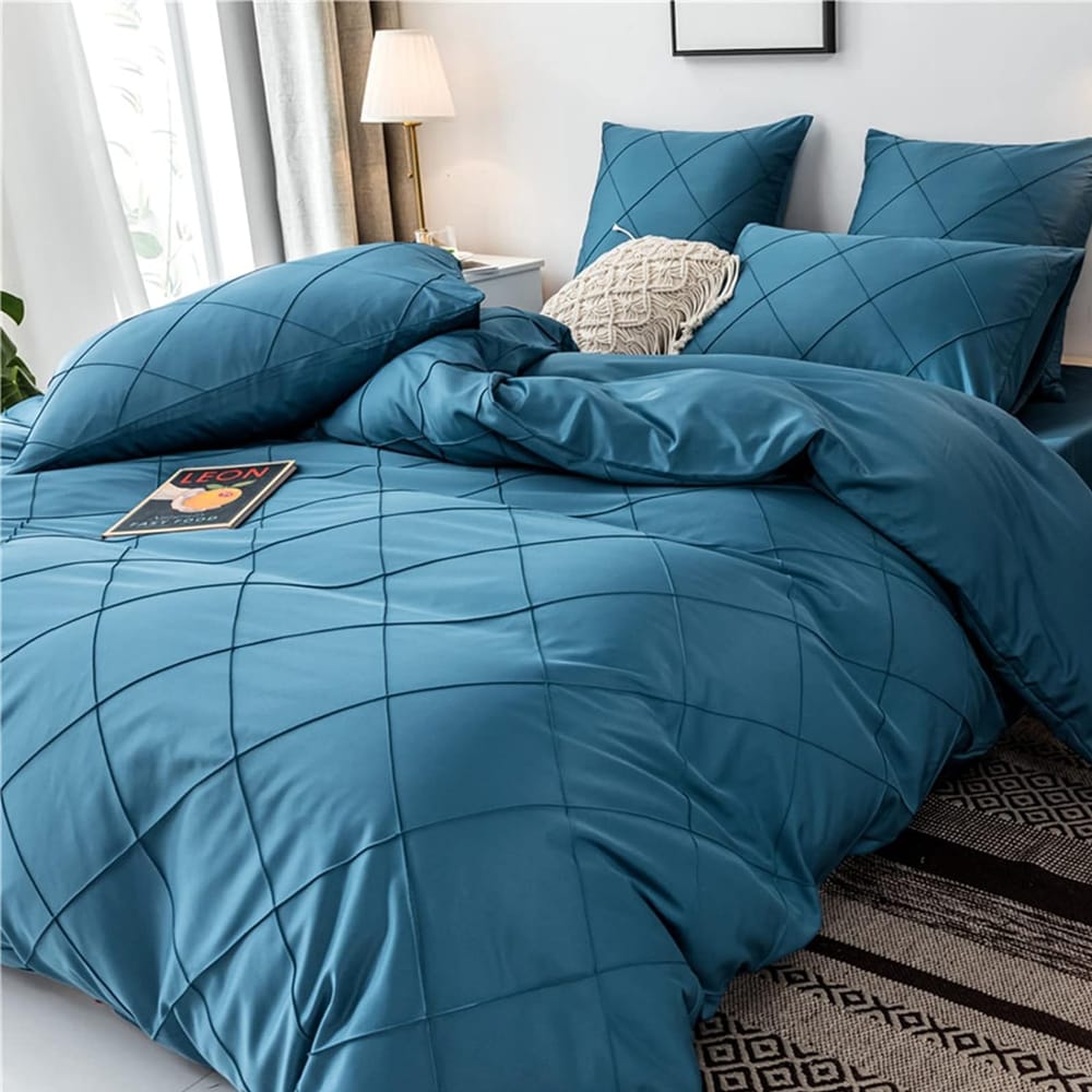 Cross Pleated Duvet Set - Royal Blue