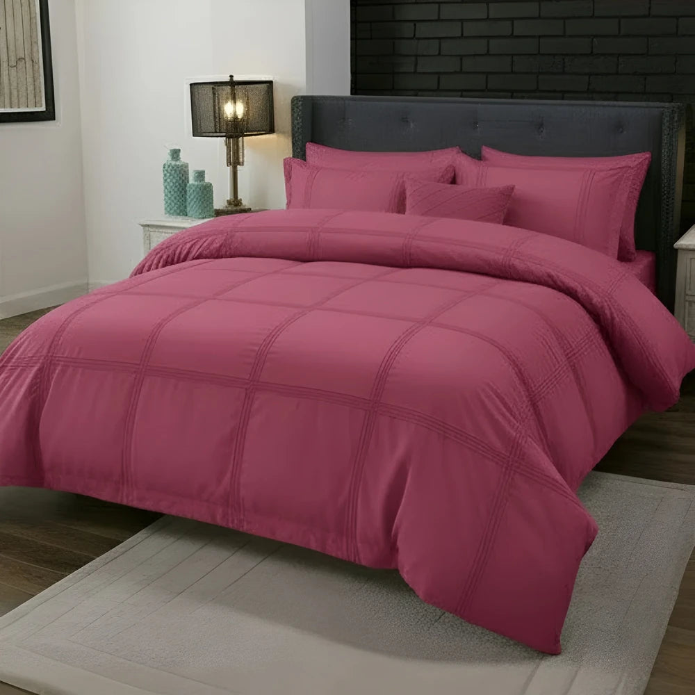 Box Pleated Duvet Set - Pink