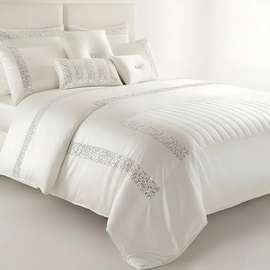 Elegant Look White Bridal Quilt Set - 12 Pieces Set with Free Quilt Filling