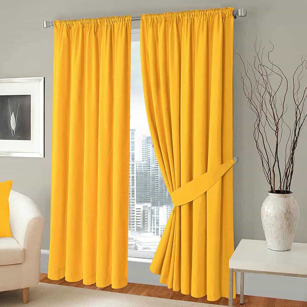 2 Pieces Plain Dyed Back Lining Eyelet Curtains - Yellow