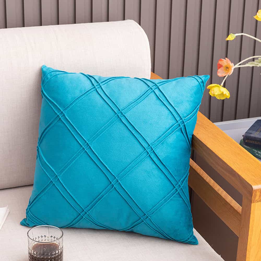 Pack of 2 Velvet Decorative Double Cross Pleated Cushion - Ferozi