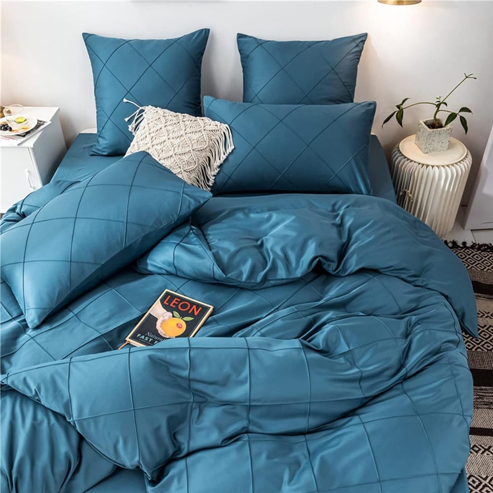 Cross Pleated Duvet Set - Royal Blue