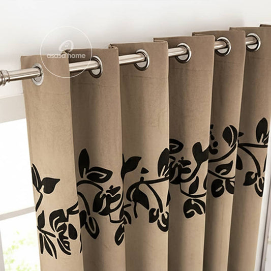2 Pieces Luxury Floral Velvet Curtains Dull Brown