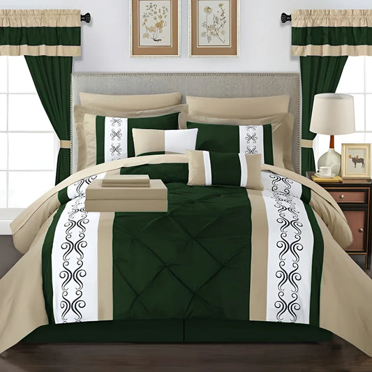 Embroidered Duvet Set - Beige & Green