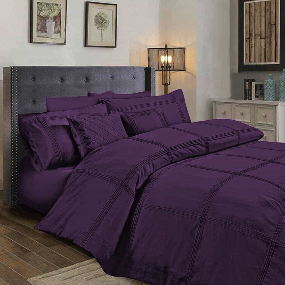 Box Pleated Duvet Set - Purple