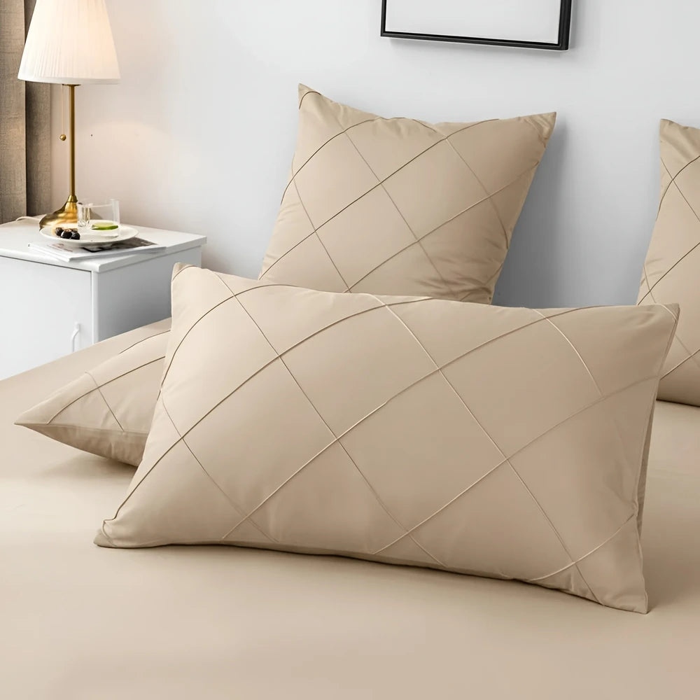 Cross Pleated Duvet Set - Beige