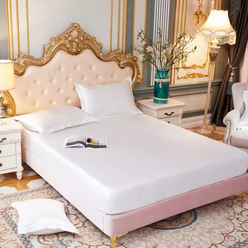 Silk Fitted Sheet with Pillow covers - White