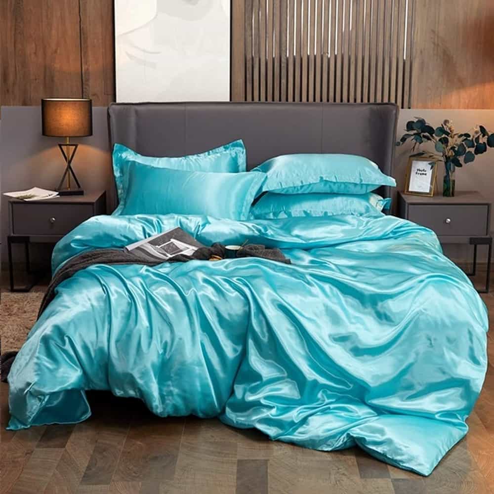 Luxurious Silk Duvet Set - Aqua Blue