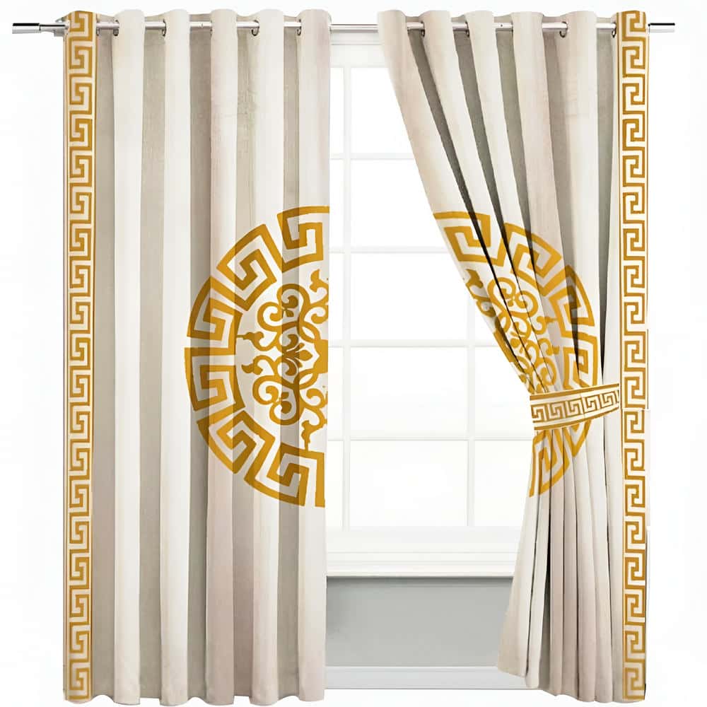 2 Pieces Premium splendid velvet curtain Panels & 2 Belts (Off White &Golden)