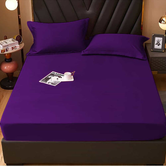 Rich Cotton Fitted Sheet with Pillow covers - Purple