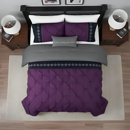 Embroidered Pintuck Duvet Set -Purple