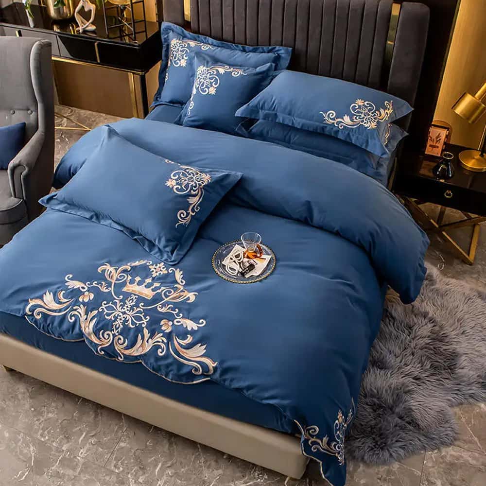 Egyption Embroidery Duvet Set - Royal Blue