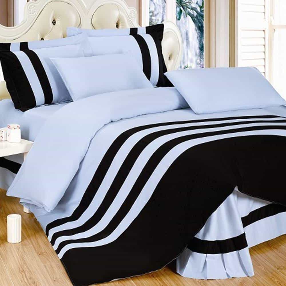 Premium Stripe Duvet Set – Sky Blue & Black