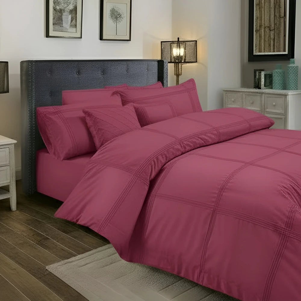 Box Pleated Duvet Set - Pink