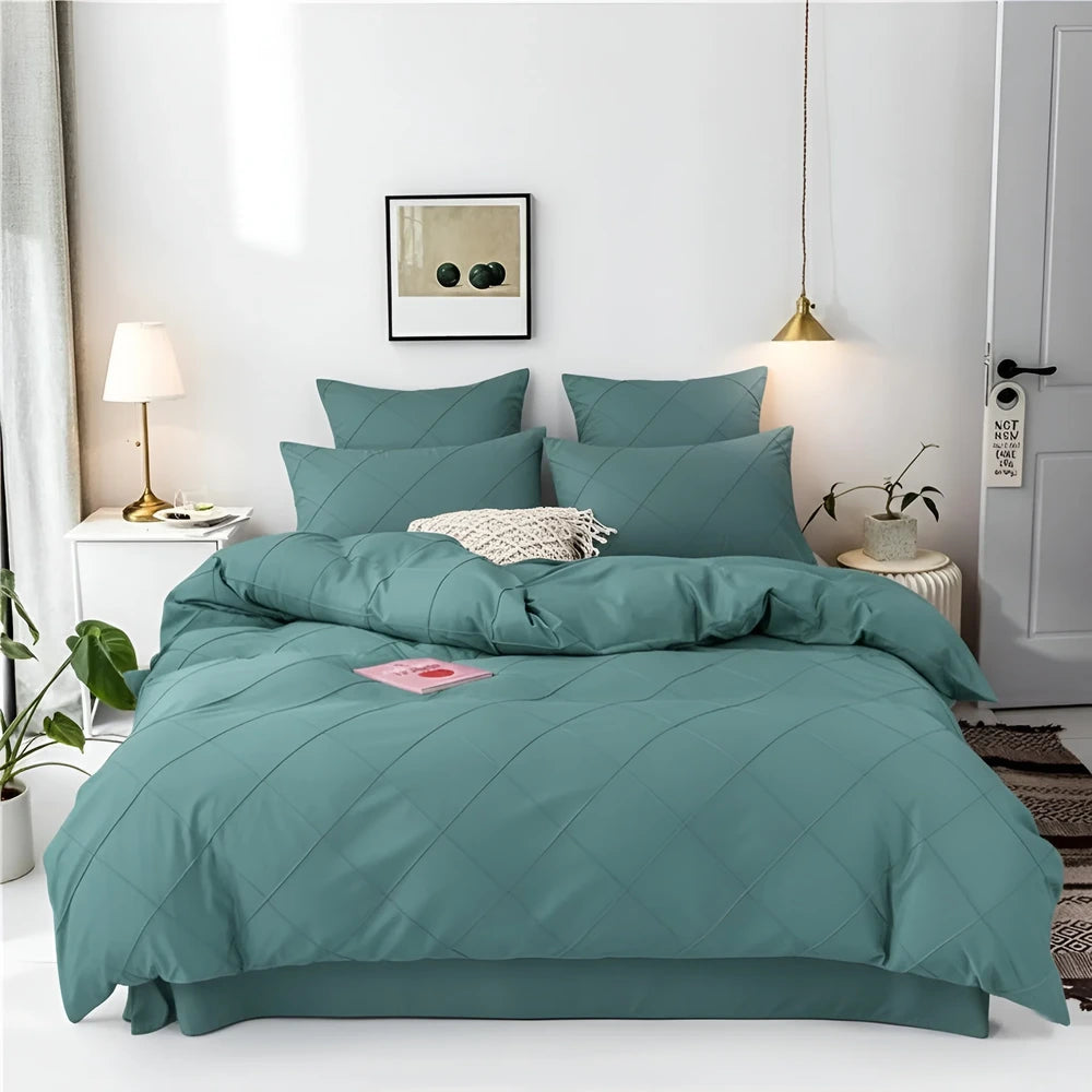 Cross Pleated Duvet Set - Teal