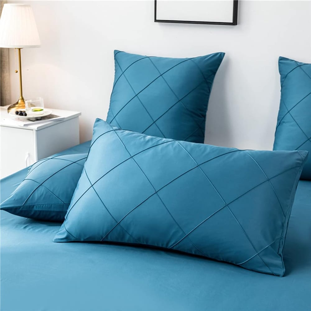 Cross Pleated Duvet Set - Royal Blue