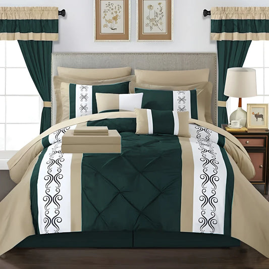 Embroidered Duvet Set - Beige & Teal
