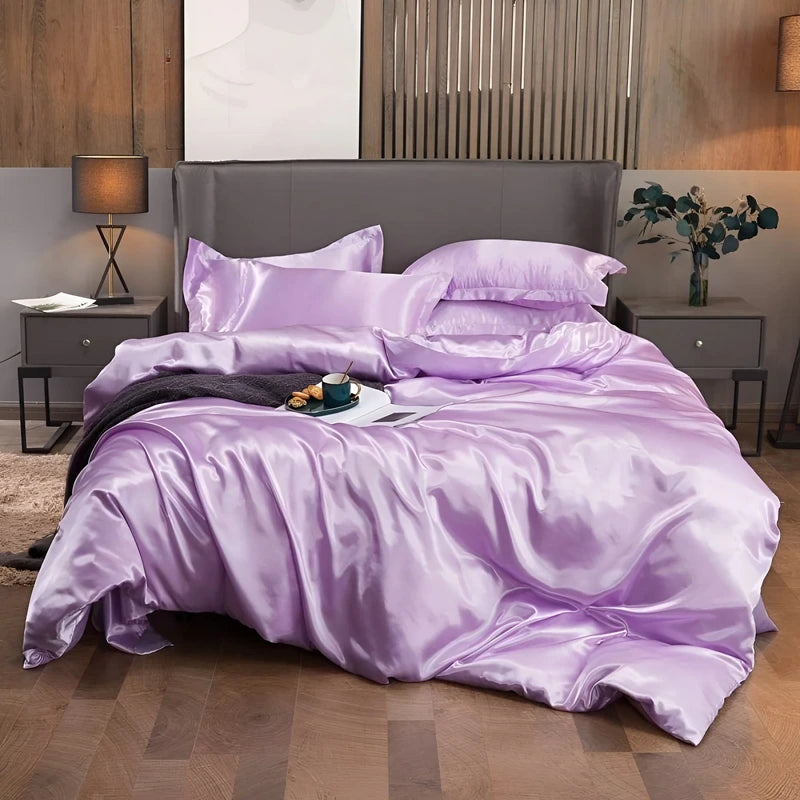 Luxurious Silk Duvet Set - pastel purple