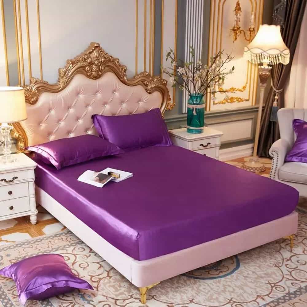 Silk Fitted Sheet with Pillow covers - Plum