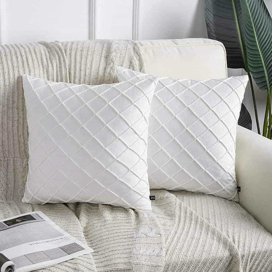 Pack of 2 Velvet Decorative Pleated Square Cushion - White