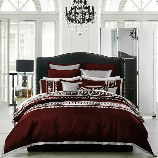 Premium Silk Duvet Set - Maroon & White