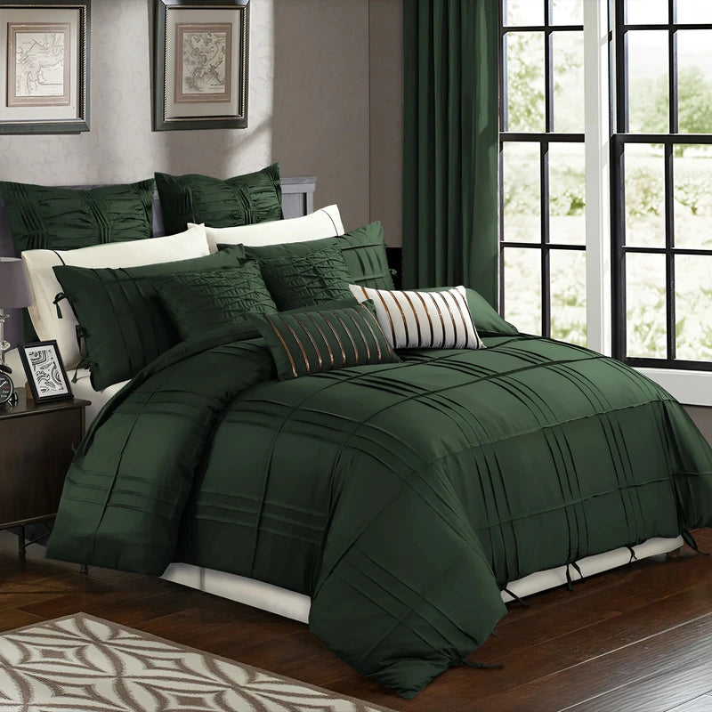 Embellish Pleated Duvet Set - Green