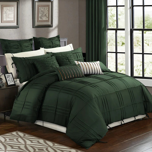 Embellish Pleated Duvet Set - Green