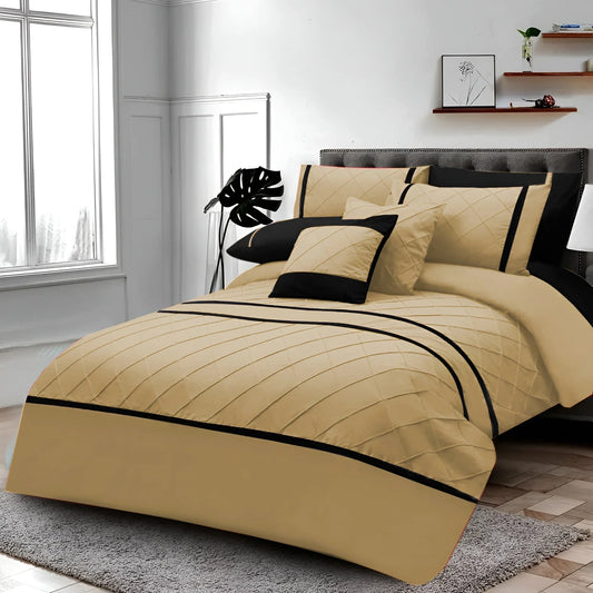 Cross Pleated Duvet Set - Black & Yellow