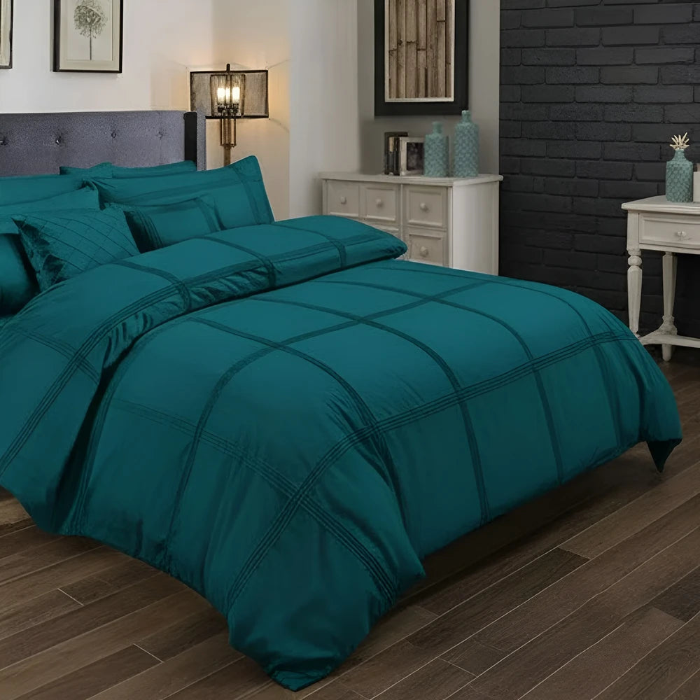 Box Pleated Duvet Set - Teal