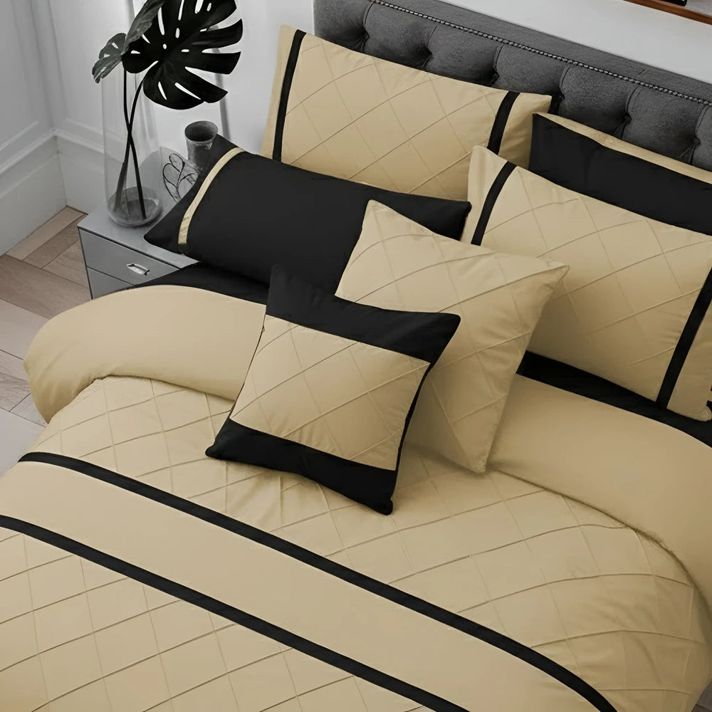 Cross Pleated Duvet Set - Black & Yellow
