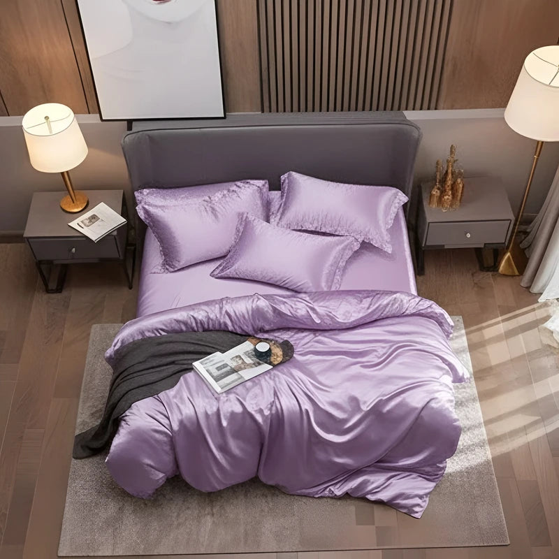 Luxurious Silk Duvet Set - pastel purple