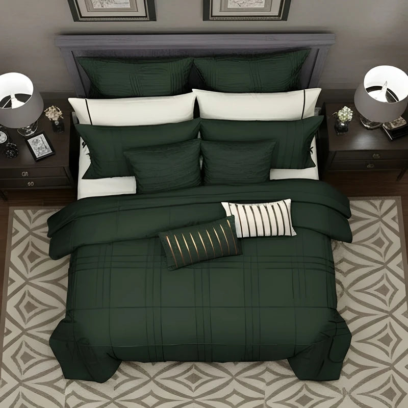 Embellish Pleated Duvet Set - Green