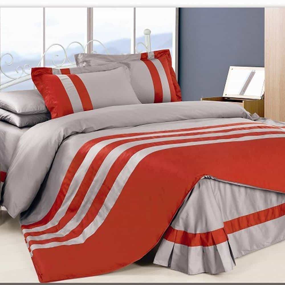 Premium Stripe Duvet Set – Red & Grey