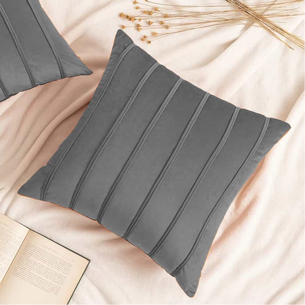 Pack of 2 Velvet Decorative Square Cushion - Grey