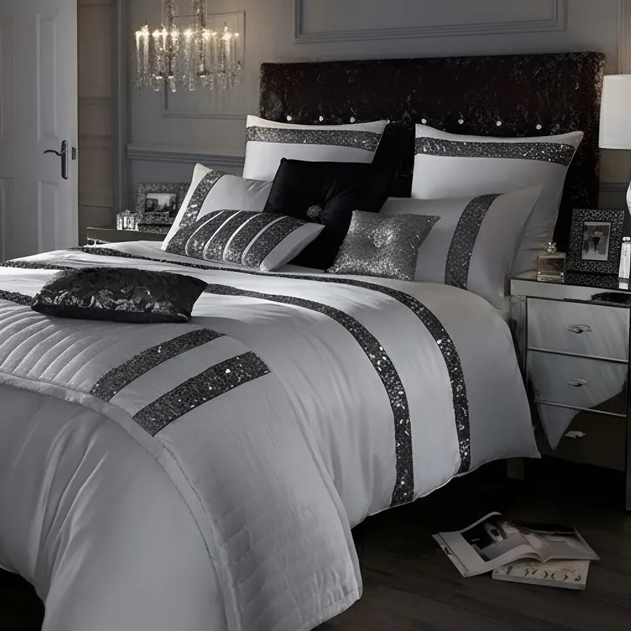 Elegant Look White Bridal Quilt Set - 12 Pieces Set with Free Quilt Filling