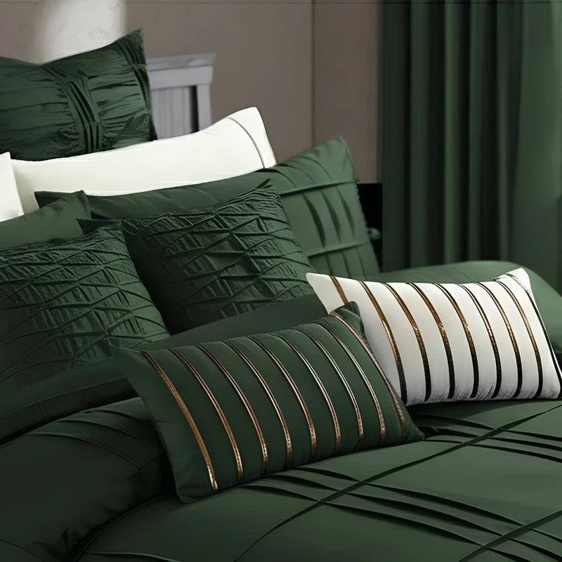 Embellish Pleated Duvet Set - Green
