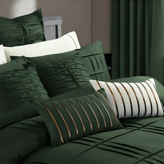 Embellish Pleated Duvet Set - Green