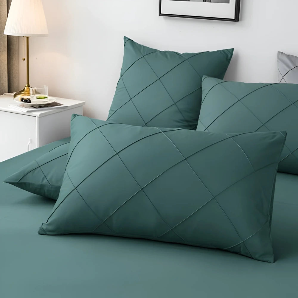 Cross Pleated Duvet Set - Teal