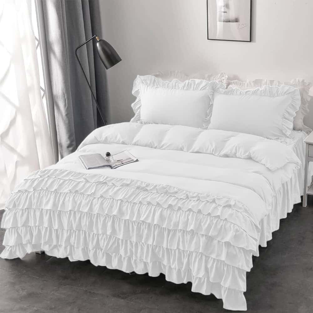 Luxury Ruffle Duvet Set 8 Pieces - White