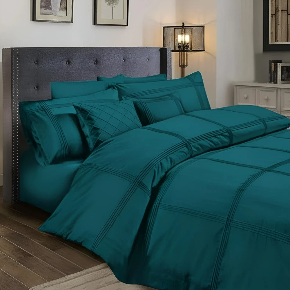 Box Pleated Duvet Set - Teal