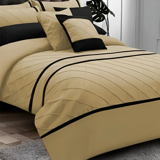 Cross Pleated Duvet Set - Black & Yellow