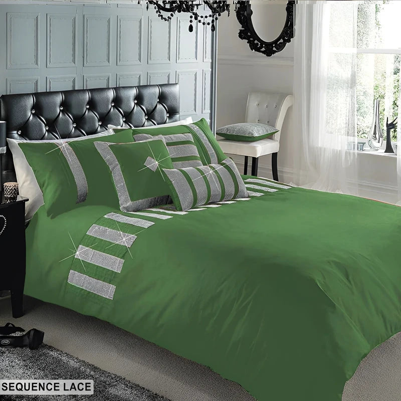 Sequence Lace Duvet Cover Set – Green