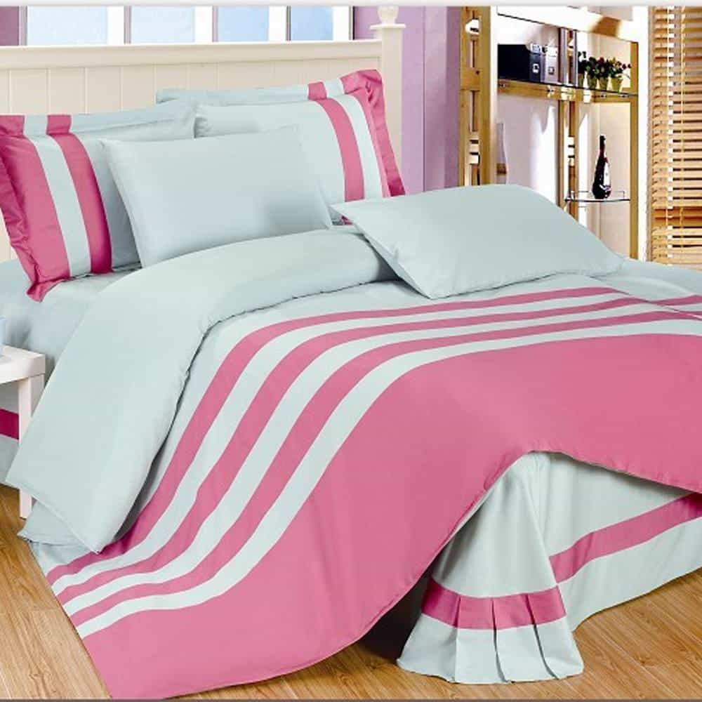 Premium Stripe Duvet Set – Pink & Sky Blue