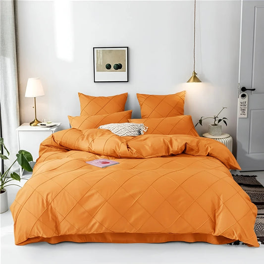 Cross Pleated Duvet Set - Orange