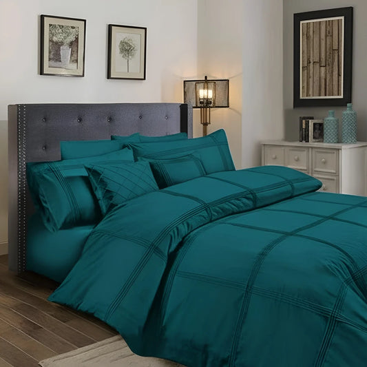 Box Pleated Duvet Set - Teal